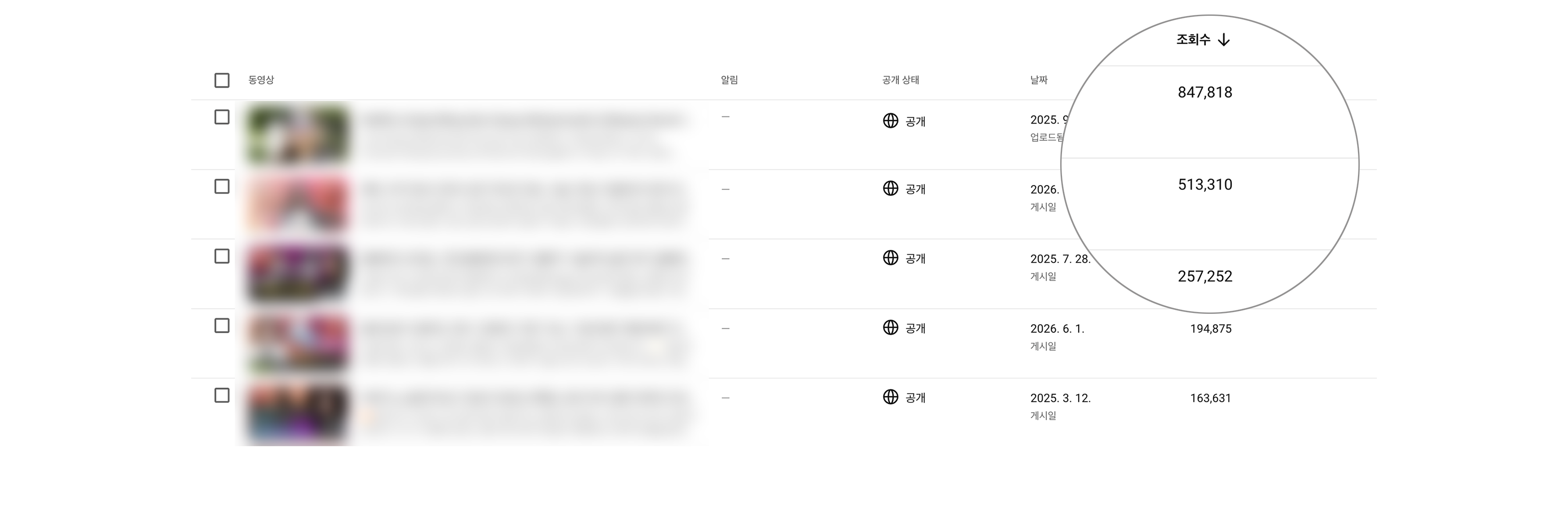 청담동 A 피부과 유튜브 영상별 조회수 실적